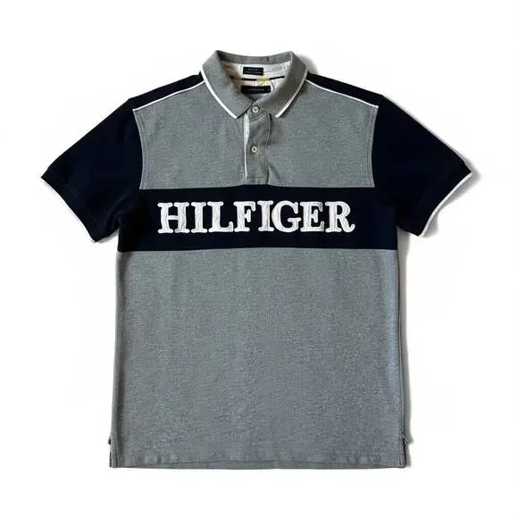 Vintage Tommy Hilfiger Men’s Logo Polo Gray Rugby Golf Sporty Sz Large Blokecore - Picture 1 of 9